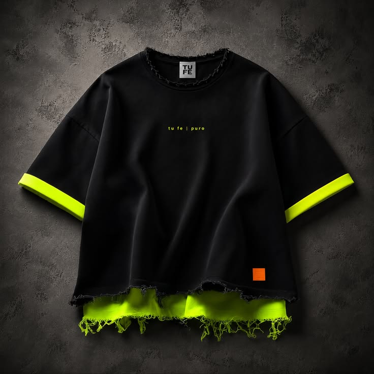 DARKE temporary black neon layered raw hem tee reference