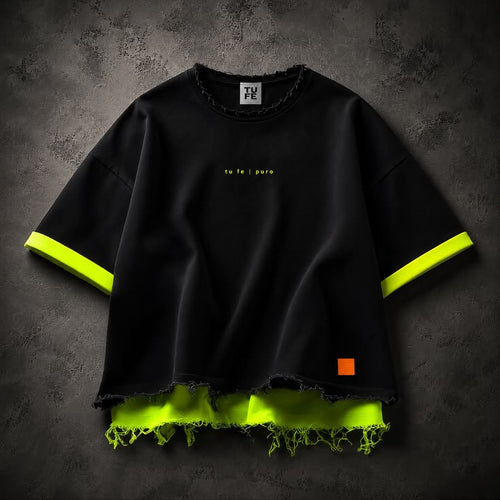 DARKE temporary black neon layered raw hem tee reference